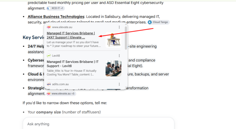Source link pointing to our client's service page